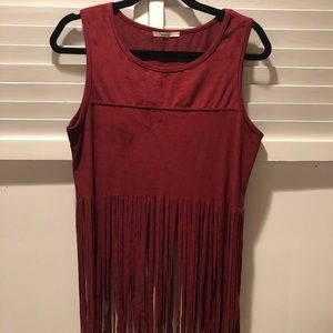 Red velvet fringe top